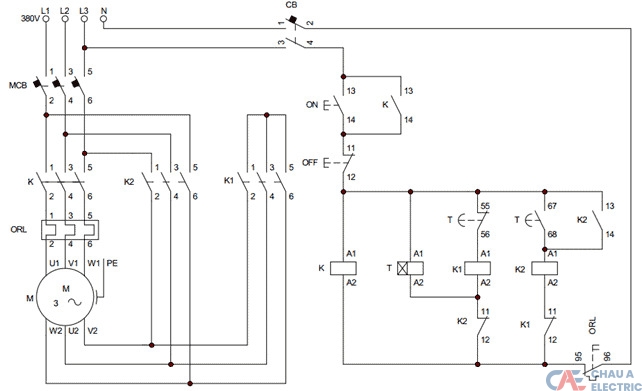 Mạch khởi động sao – tam giác: Nguyên lý, cấu tạo, phân loại và ứng dụng thực tế 2 Sơ đồ nguyên lý mạch sao tam giác