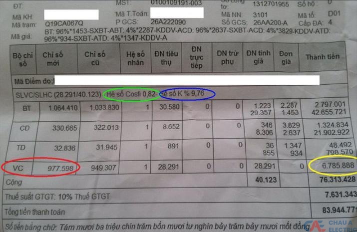 Dựa vào thông số trên hóa đơn tiền điện có thể tính được dung lượng tụ bù