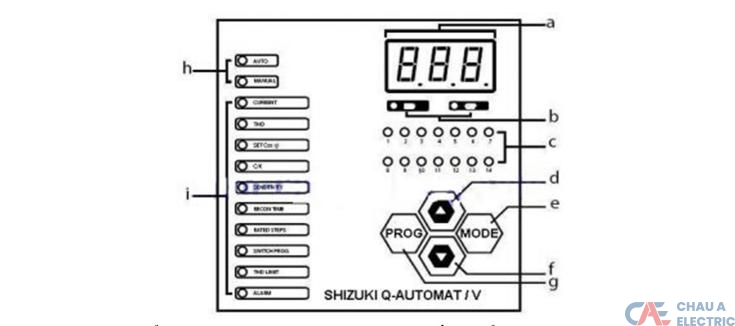 Hướng dẫn cài đặt bộ điều khiển tụ bù Shizuki đúng kỹ thuật 2 Màn hình hiển thị và các phím chức năng bộ điều khiển tụ bù Shizuki